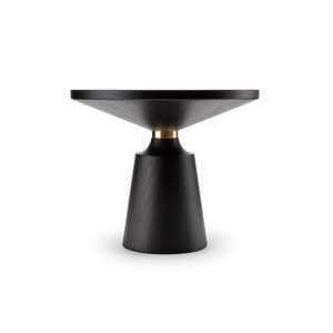 The Nicole Occasional Table show here in black lacquered walnut with metal collar.