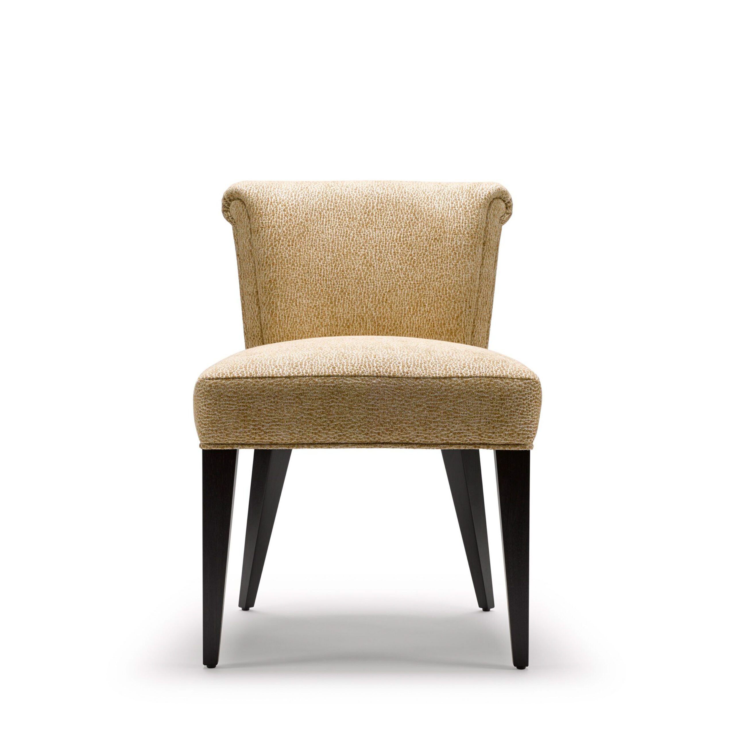 Eto Dining Chair - Shown here upholstered in Jim Thompson Galuchat Burnished Gold, with legs in black lacquered walnut.
