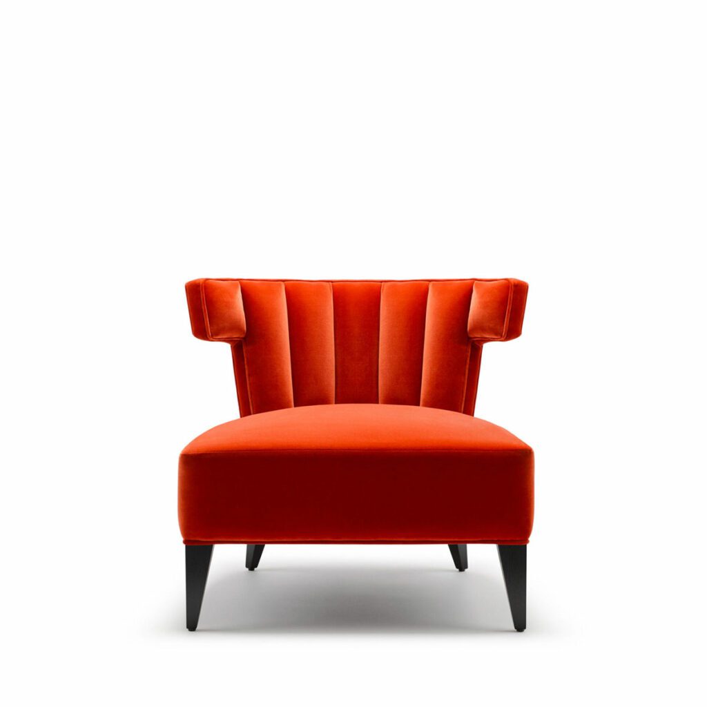 The Isabella Slipper Chair - Terracotta Cotton Velvet - Walnut Lacquer Legs