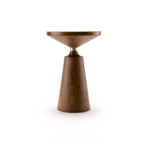 The Nicole Side Table, shown here in natural oiled walnut and brass.