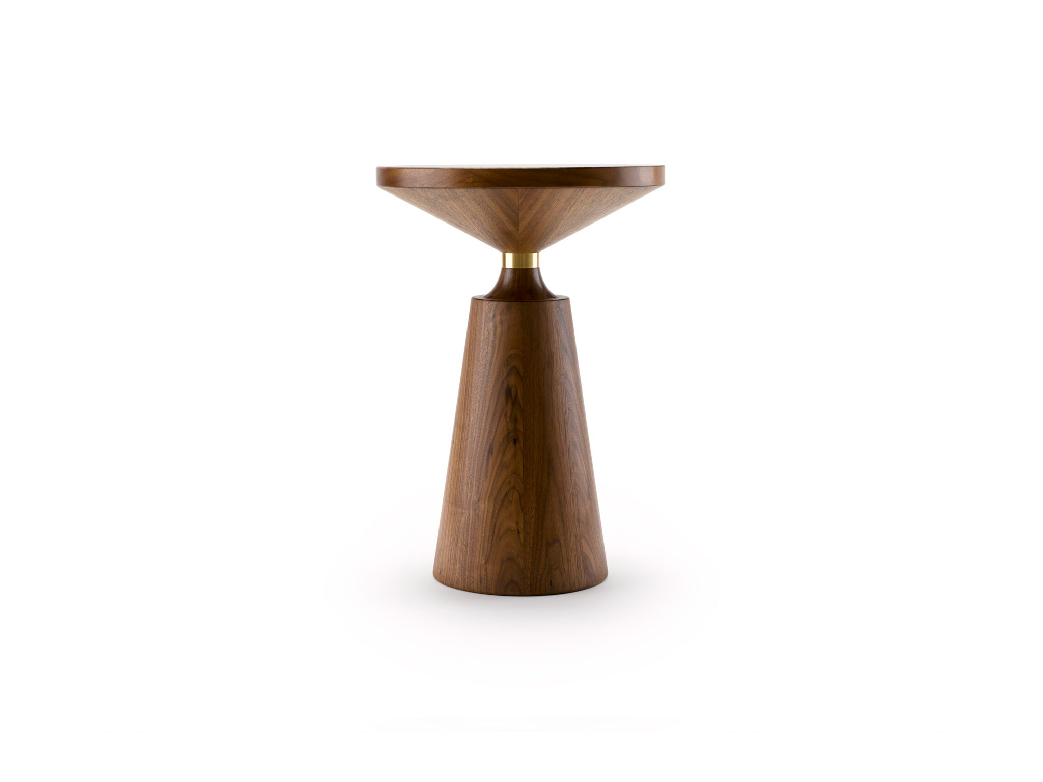 The Nicole Side Table, shown here in natural oiled walnut and brass.