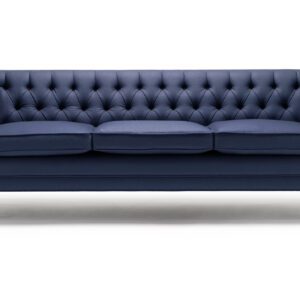 The Tux Lux sofa - Shown here upholstered in Holland & Sherry navy wool felt, with legs in black lacquered walnut.