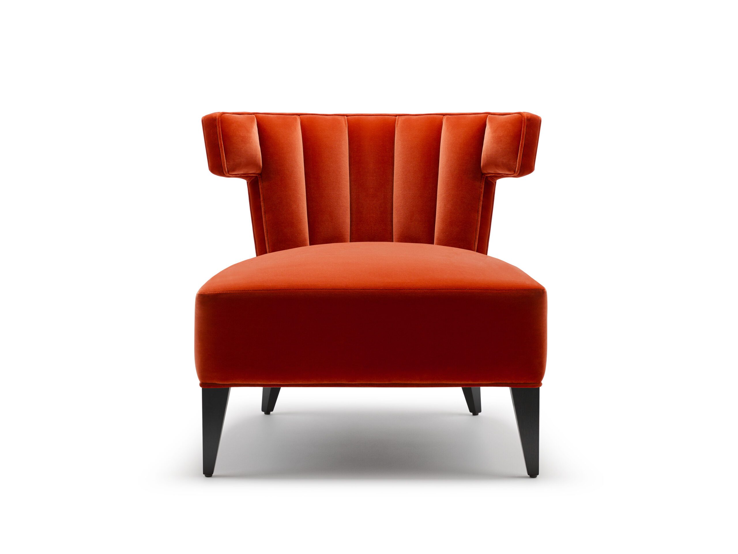 The Isabella Slipper Chair - Terracotta Cotton Velvet - Walnut Lacquer Legs