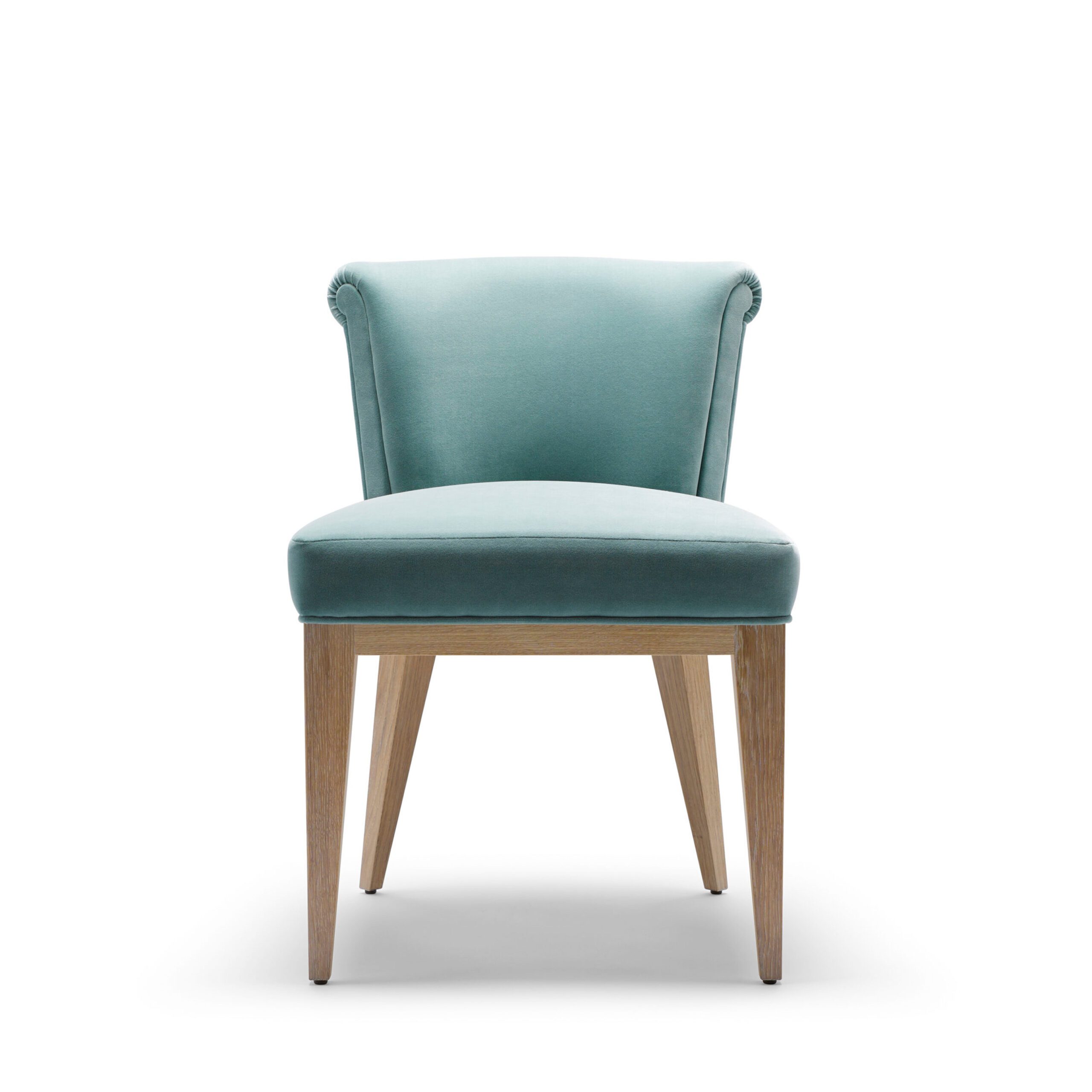 The Eto Dining Chair - Shown here upholstered in soft blue cotton velvet, with legs in white oiled oak.