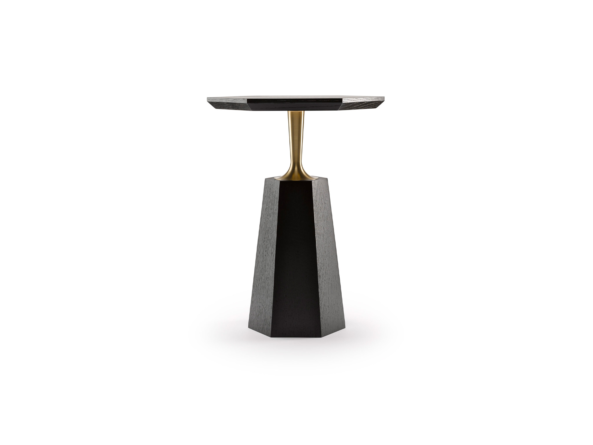 The Hex Side Table - Shown here in ebonised oak and machine turned solid brass.