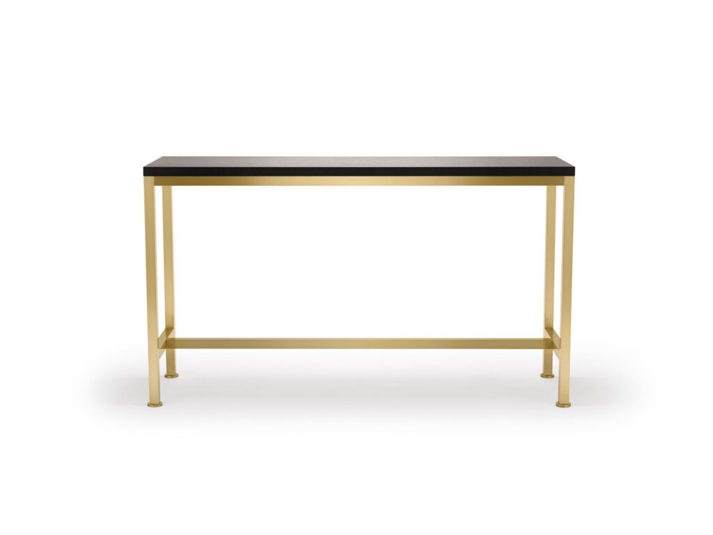 The Orichal Console Table - Shown here in black lacquered walnut and brushed brass. The top is made from solid and veneered timber.