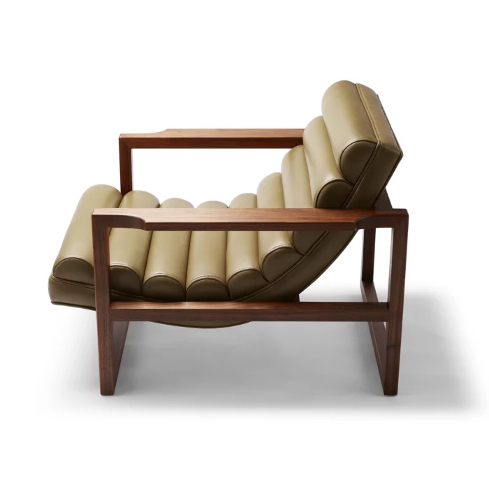Florence Easy Chair - Angled Down Side View - Light Tan