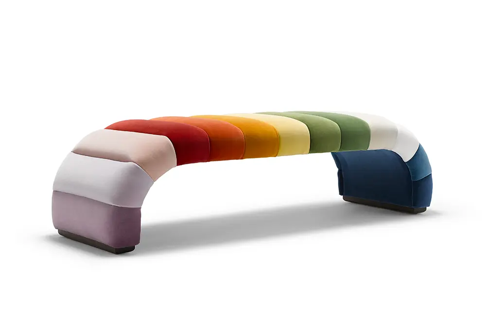 Fleure Laetus Bench - a rainbow coloured, fluted bench.